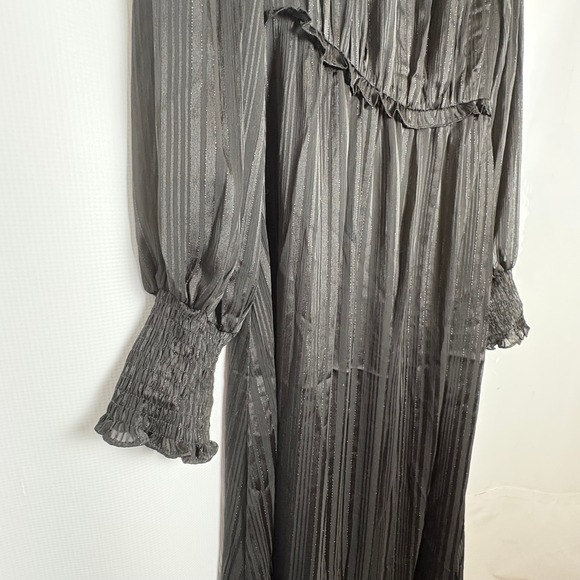 NWT En Creme Black Metallic Ruffle Tie Neck Midi Dress Medium Whimsigoth Vampire - Picture 3 of 13